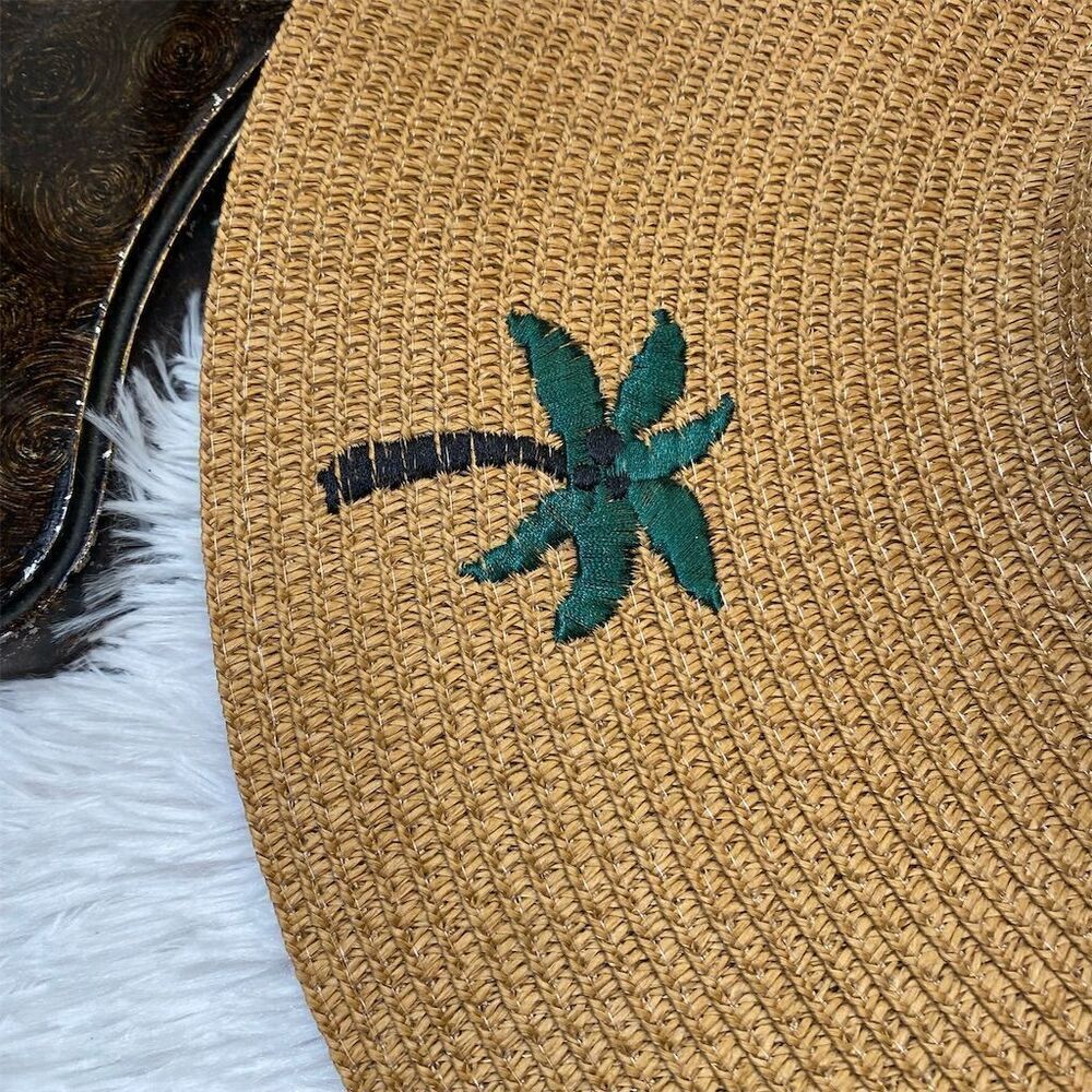 Women's Beige Palm Tree Embroidered Straw Sun Hat Wide Brim Summer Casual - Picture 4 of 8
